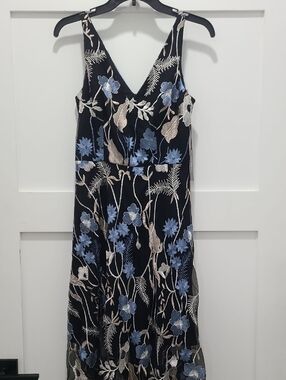 Vince Camuto Black Dress with Blue and Beige Floral Embroidery NWT